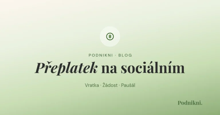 Obálka článku Přeplatek na sociálním, piktogram mince na zeleném přechodu, Podnikni blog